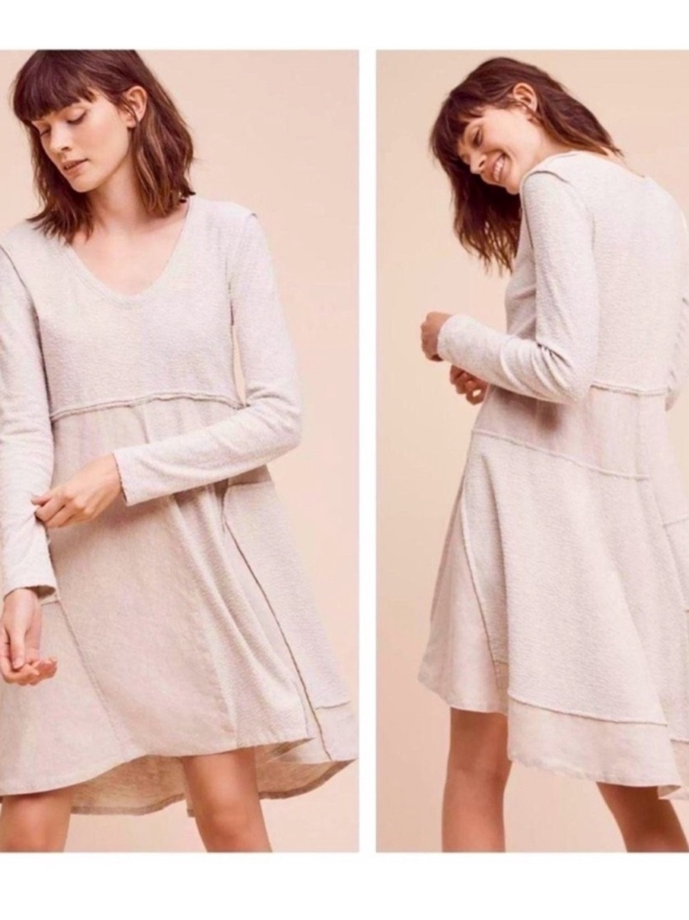 Anthro French Terry Stretch Scuba Sweatshirt Dress Medium Dove Grey
